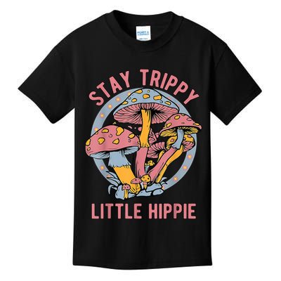 Retro Stay Trippy Little Hippie Groovy Cottagecore Mushroom Kids T-Shirt