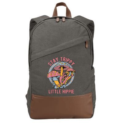 Retro Stay Trippy Little Hippie Groovy Cottagecore Mushroom Cotton Canvas Backpack