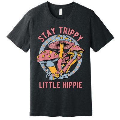 Retro Stay Trippy Little Hippie Groovy Cottagecore Mushroom Premium T-Shirt