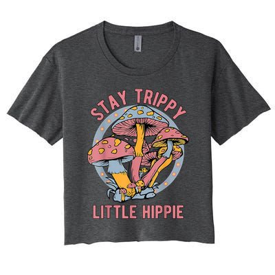 Retro Stay Trippy Little Hippie Groovy Cottagecore Mushroom Crop Top