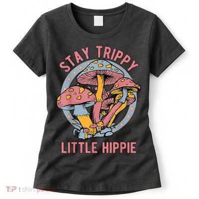 Retro Stay Trippy Little Hippie Groovy Cottagecore Mushroom Womens T-Shirt