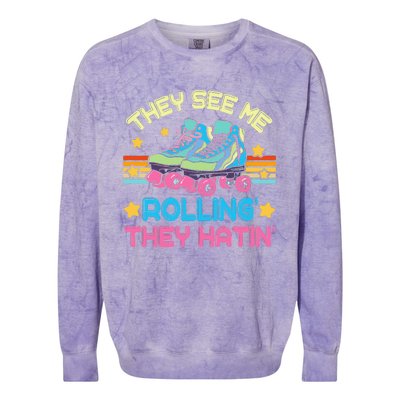 Roller Skating They See Me Rollin They Hatin Skater Skate Colorblast Crewneck Sweatshirt