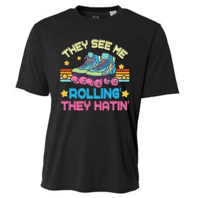 Roller Skating They See Me Rollin They Hatin Skater Skate Cooling Performance Crew T-Shirt