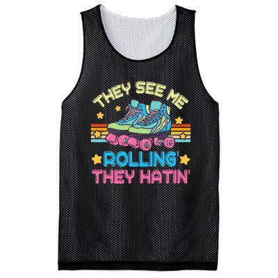 Roller Skating They See Me Rollin They Hatin Skater Skate Mesh Reversible Basketball Jersey Tank