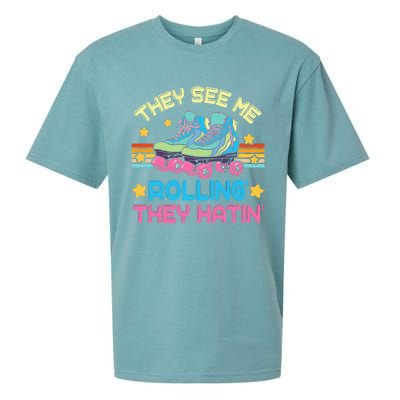 Roller Skating They See Me Rollin They Hatin Skater Skate Sueded Cloud Jersey T-Shirt