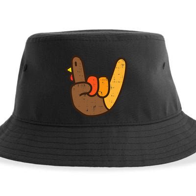 Rock Sign Turkey Hand Cool Thanksgiving Metal Punk Sustainable Bucket Hat