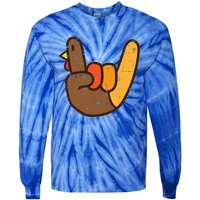 Rock Sign Turkey Hand Cool Thanksgiving Metal Punk Tie-Dye Long Sleeve Shirt