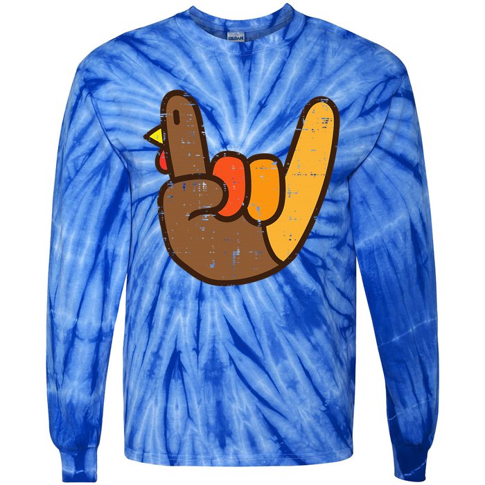 Rock Sign Turkey Hand Cool Thanksgiving Metal Punk Tie-Dye Long Sleeve Shirt