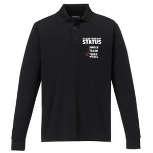 Relationship Status Third Wheel Funny Single Humor Lover Performance Long Sleeve Polo