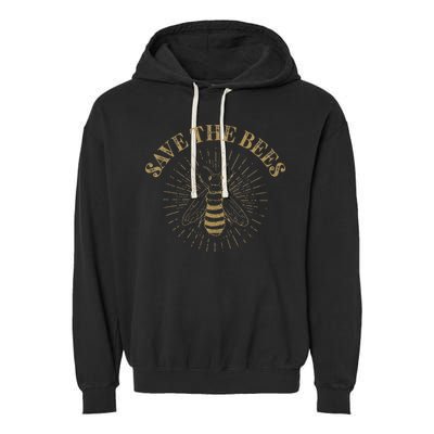 Retro Save the Bees Apiary Bee Beekeeper Earth Day Garment-Dyed Fleece Hoodie