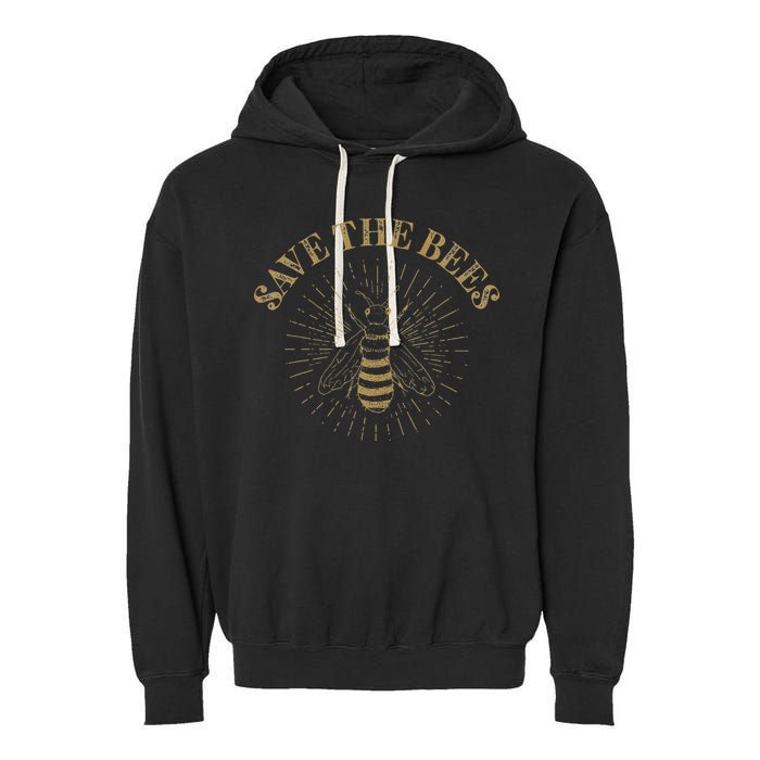 Retro Save the Bees Apiary Bee Beekeeper Earth Day Garment-Dyed Fleece Hoodie