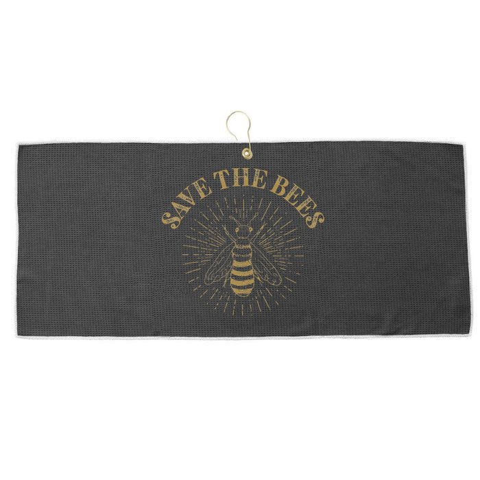Retro Save the Bees Apiary Bee Beekeeper Earth Day Large Microfiber Waffle Golf Towel