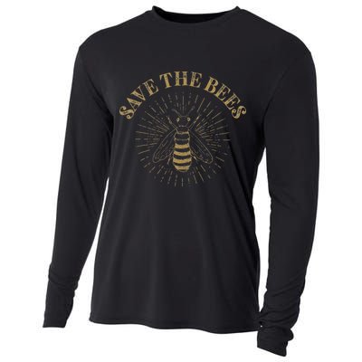 Retro Save the Bees Apiary Bee Beekeeper Earth Day Cooling Performance Long Sleeve Crew