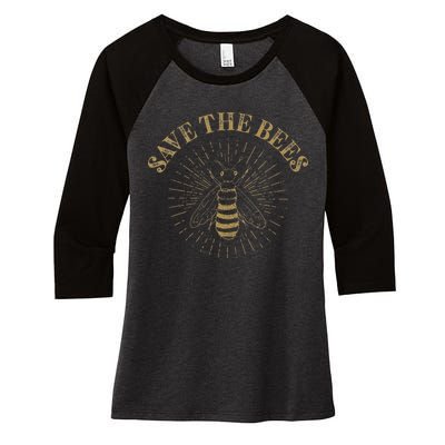 Retro Save the Bees Apiary Bee Beekeeper Earth Day Women's Tri-Blend 3/4-Sleeve Raglan Shirt