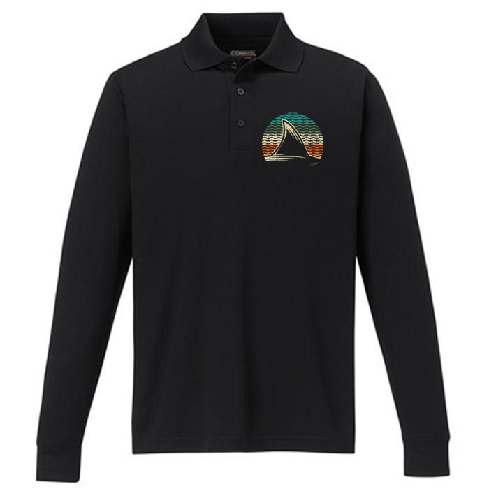 Retro Shark Tail Marine Biologist Shark Lovers Wildlife Performance Long Sleeve Polo