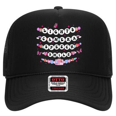 Retro Speech Therapy Lights Camera Speech Smile New Slp Gift High Crown Mesh Back Trucker Hat