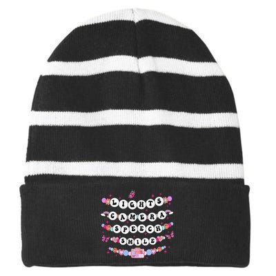 Retro Speech Therapy Lights Camera Speech Smile New Slp Gift Striped Beanie with Solid Band