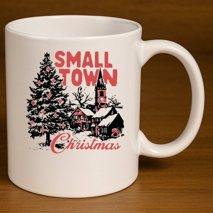 Retro Small Town Christmas 11oz C Handle Ceramic Mug
