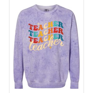 Retro Sunset Teacher Grvooy Back To School For Teacher Colorblast Crewneck Sweatshirt