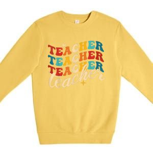 Retro Sunset Teacher Grvooy Back To School For Teacher Premium Crewneck Sweatshirt