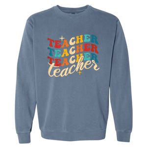 Retro Sunset Teacher Grvooy Back To School For Teacher Garment-Dyed Sweatshirt