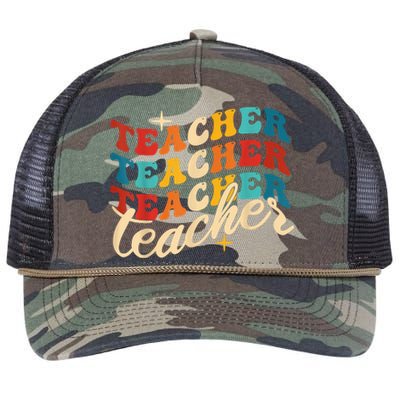 Retro Sunset Teacher Grvooy Back To School For Teacher Retro Rope Trucker Hat Cap