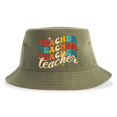 Retro Sunset Teacher Grvooy Back To School For Teacher Sustainable Bucket Hat