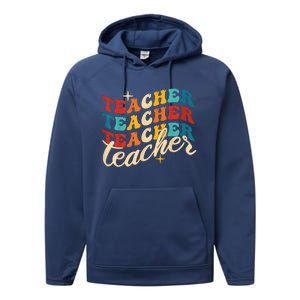 Retro Sunset Teacher Grvooy Back To School For Teacher Performance Fleece Hoodie