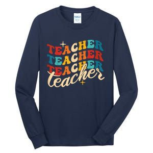 Retro Sunset Teacher Grvooy Back To School For Teacher Tall Long Sleeve T-Shirt