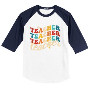 Retro Sunset Teacher Grvooy Back To School For Teacher Baseball Sleeve Shirt