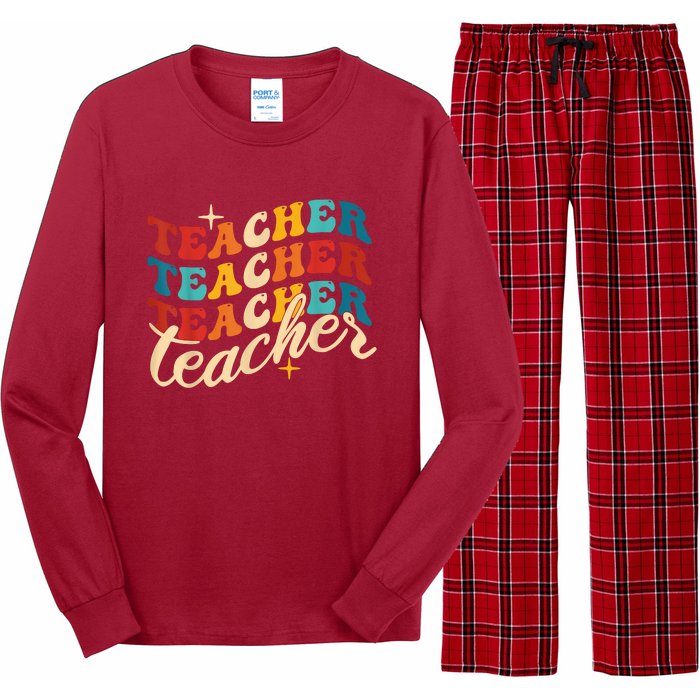 Retro Sunset Teacher Grvooy Back To School For Teacher Long Sleeve Pajama Set