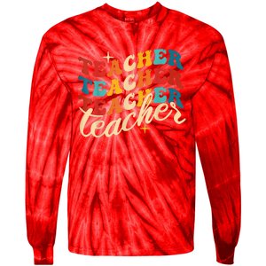 Retro Sunset Teacher Grvooy Back To School For Teacher Tie-Dye Long Sleeve Shirt