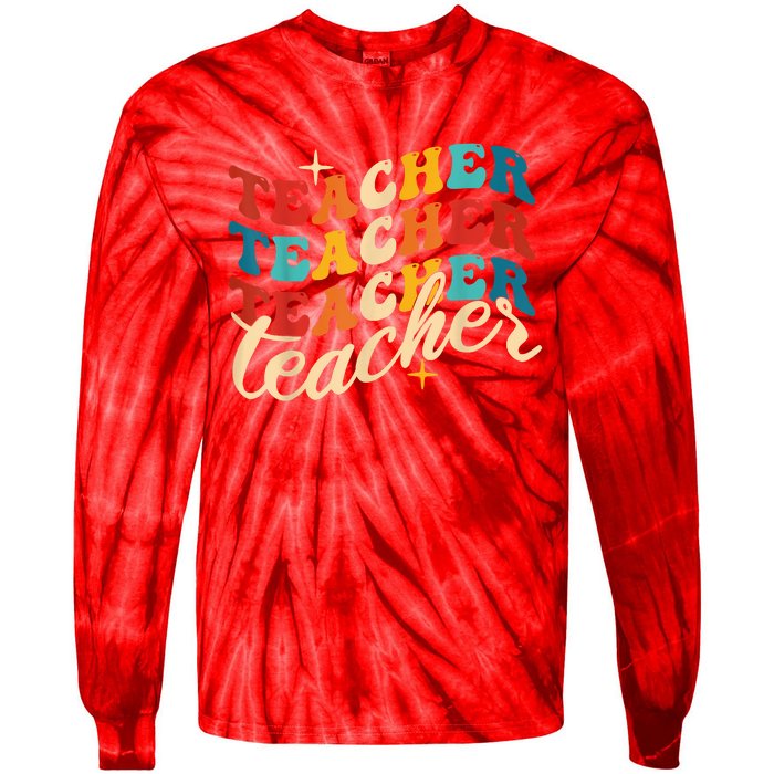 Retro Sunset Teacher Grvooy Back To School For Teacher Tie-Dye Long Sleeve Shirt