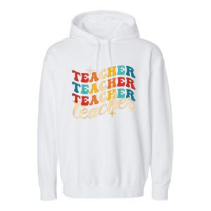 Retro Sunset Teacher Grvooy Back To School For Teacher Garment-Dyed Fleece Hoodie