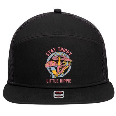 Retro Stay Trippy Little Hippie Groovy Cottagecore Mushroom 7 Panel Mesh Trucker Snapback Hat