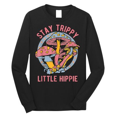 Retro Stay Trippy Little Hippie Groovy Cottagecore Mushroom Long Sleeve Shirt