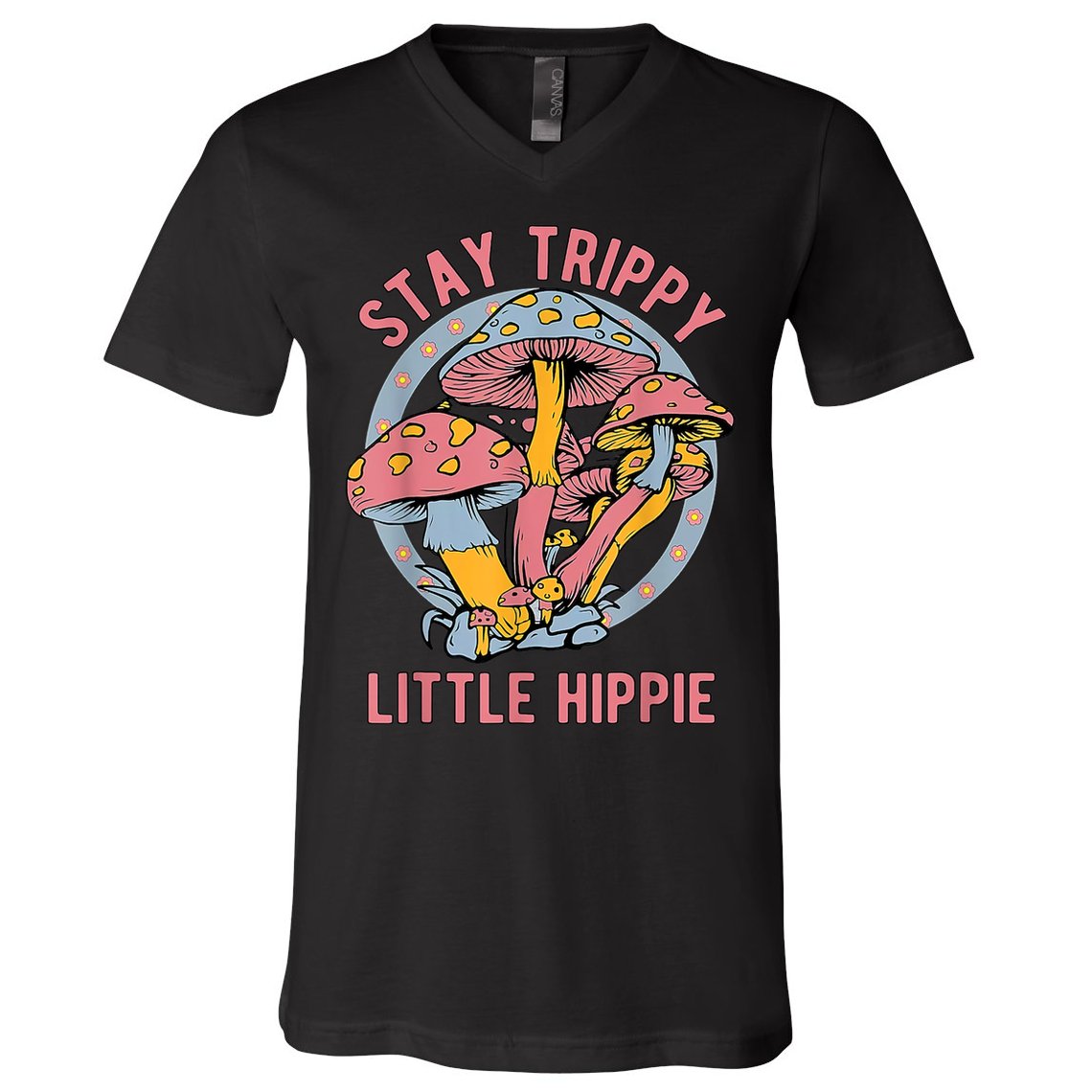 Retro Stay Trippy Little Hippie Groovy Cottagecore Mushroom V-Neck T-Shirt