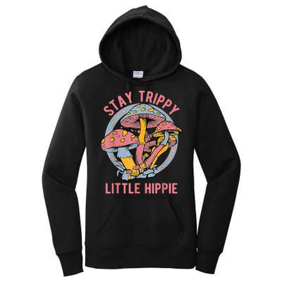 Retro Stay Trippy Little Hippie Groovy Cottagecore Mushroom Women's Pullover Hoodie