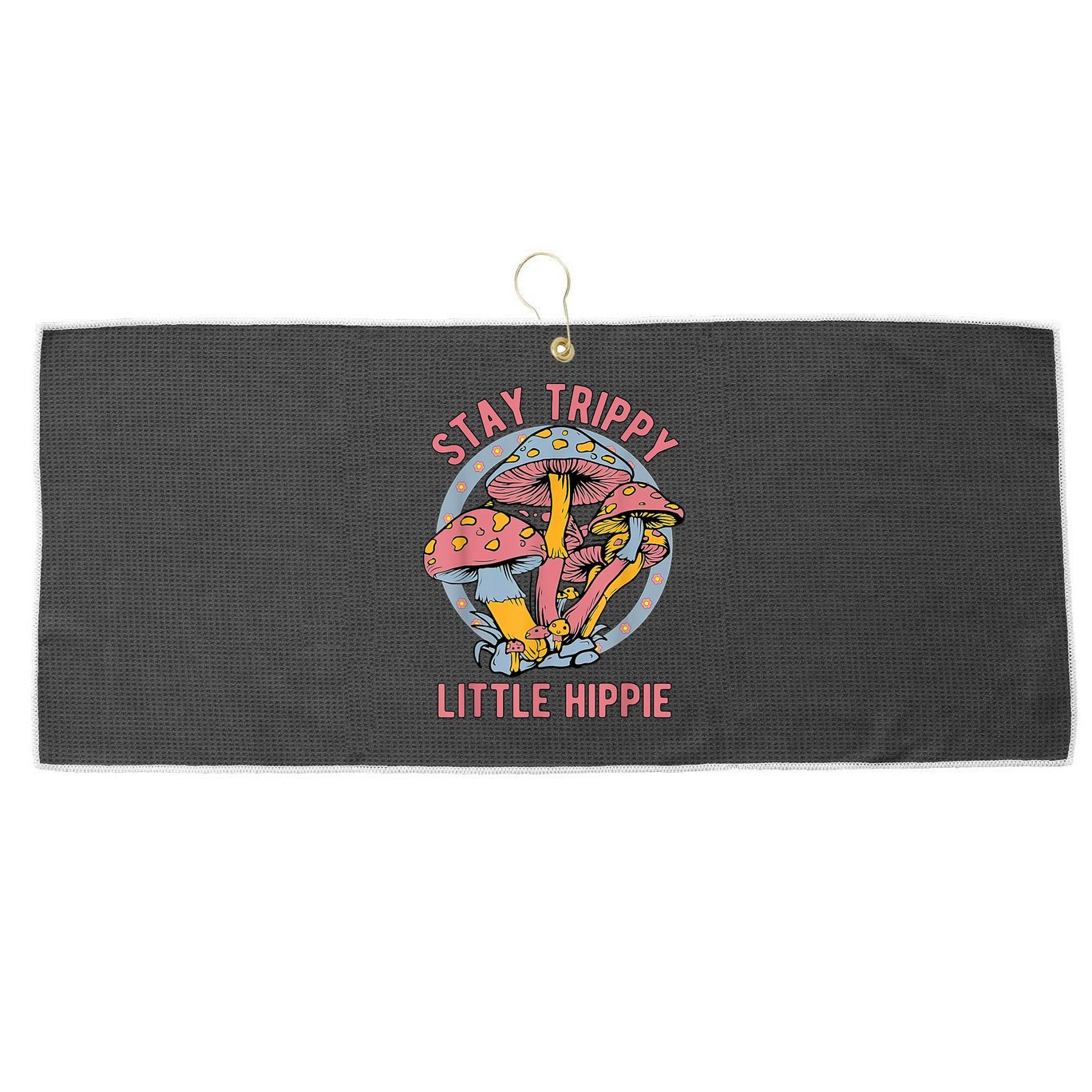 Retro Stay Trippy Little Hippie Groovy Cottagecore Mushroom Large Microfiber Waffle Golf Towel