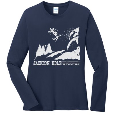 Retro Ski T Shirt Jackson Hole Wyoming Skiing T Shirt Vintage Ski Resort T Shirt Ladies Long Sleeve Shirt