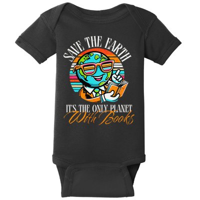 Retro Save The Earth Its The Only Planet with Books Reader Baby Bodysuit