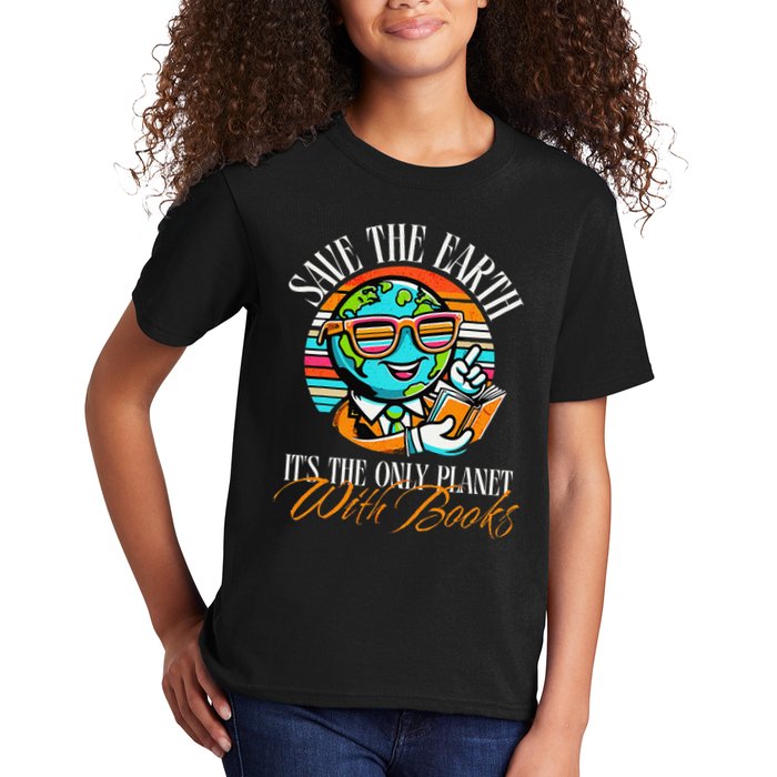 Retro Save The Earth Its The Only Planet with Books Reader Kids T-Shirt