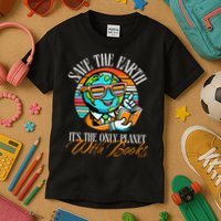Retro Save The Earth Its The Only Planet with Books Reader Kids T-Shirt
