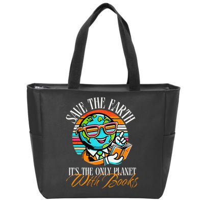 Retro Save The Earth Its The Only Planet with Books Reader Zip Tote Bag