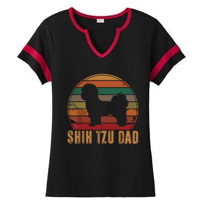 Retro Shih Tzu Dad Gift Daddy Apparel Dog Owner Pet Father Ladies Halftime Notch Neck Tee