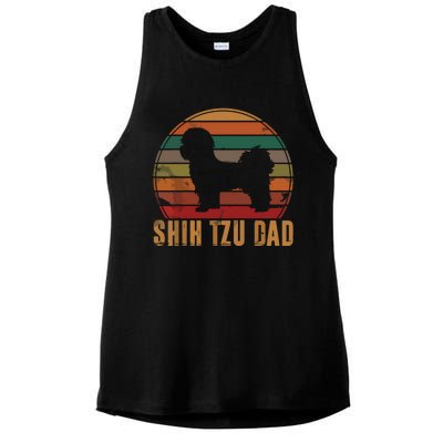 Retro Shih Tzu Dad Gift Daddy Apparel Dog Owner Pet Father Ladies PosiCharge Tri-Blend Wicking Tank