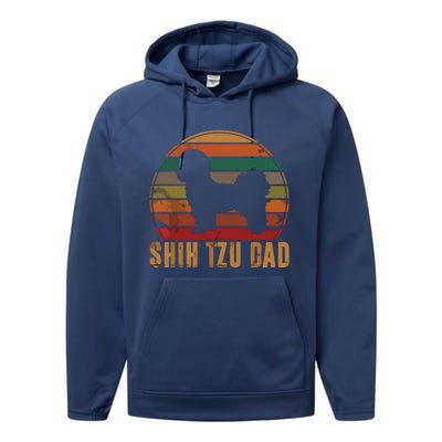 Retro Shih Tzu Dad Gift Daddy Apparel Dog Owner Pet Father Performance Fleece Hoodie