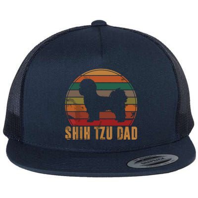 Retro Shih Tzu Dad Gift Daddy Apparel Dog Owner Pet Father Flat Bill Trucker Hat