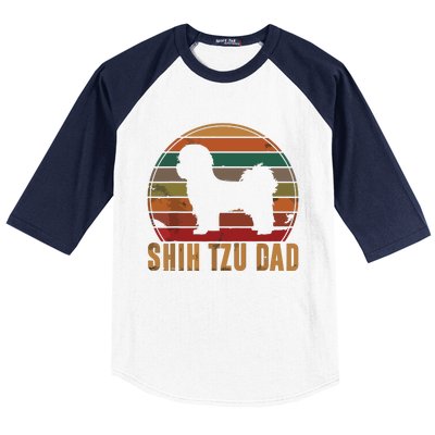 Retro Shih Tzu Dad Gift Daddy Apparel Dog Owner Pet Father Baseball Sleeve Shirt