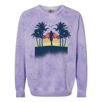 Retro Sunset Tropical Vacation Colorblast Crewneck Sweatshirt